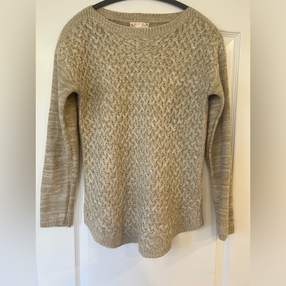 EUC It's Our Time Boat Neck Acrylic Tan Beige Cable Knit Sweater